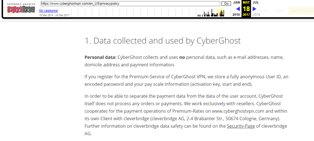 CyberGhost – Old Privayc Policy