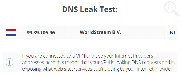 Hideman VPN DNS-lektest