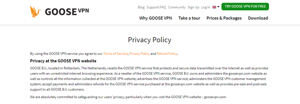 GooseVPN - No cumple con las regulaciones del RGPD
