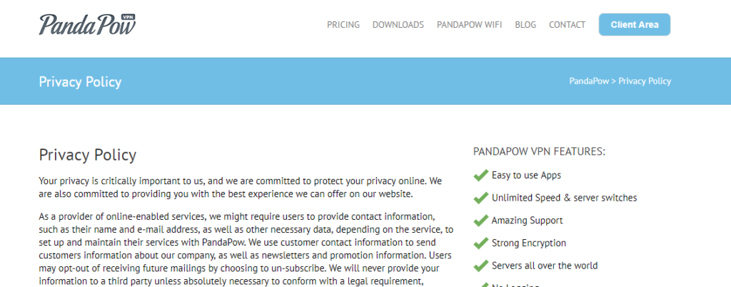 PandaPow VPN- Does not comply with GDPR