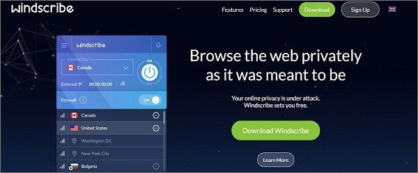 Windscribe-Mejor VPN gratis para Globe