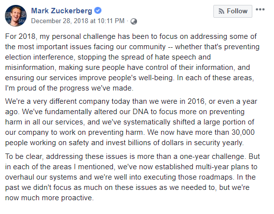 Facebook Mark Zuckerberg Message