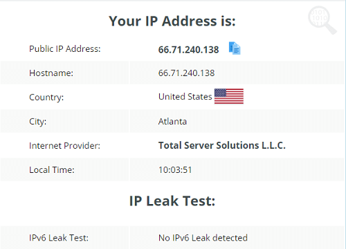 VPN One Click IP-lektest