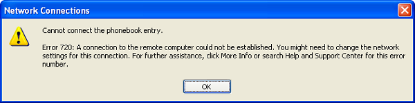Fehler 720 pptp Windows XP