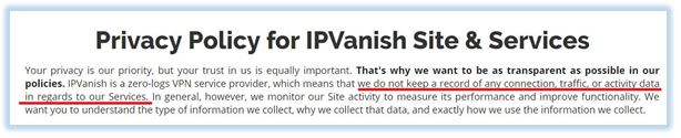 IPVanish-privacybeleid