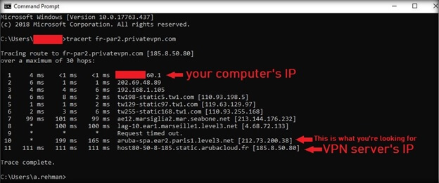 privateVPN-virtuele-server-frankrijk-traceroute-test-Command-prompt