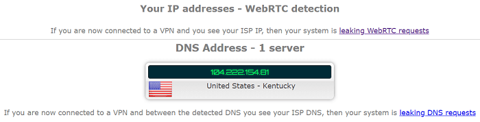 Norton Secure VPN WebRTC-lektest