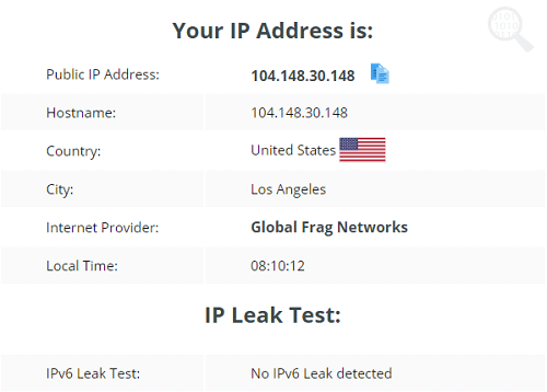 WiTopia personalVPN IP Leak Test