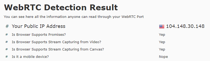 WiTopia personalVPN WebRTC Leak Test