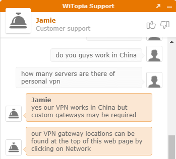 WiTopia VPN works in China
