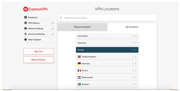  ExpressVPN Router-Serverstandort in - Deutschland 
