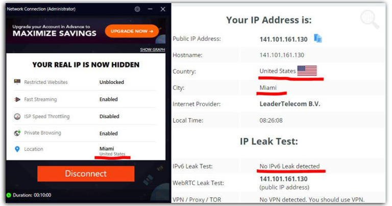 PureVPN server no IP leak
