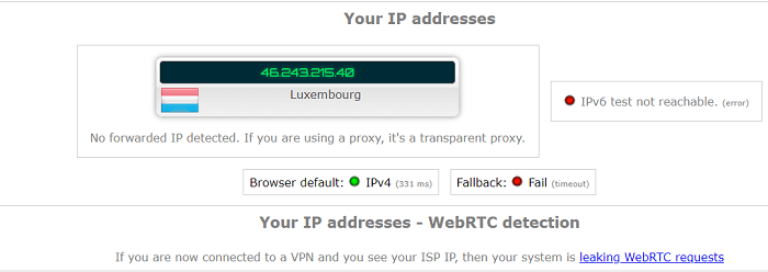 WebRTC Leak Test of HideIPVPN