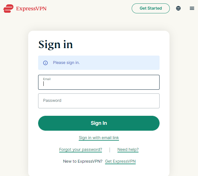 ExpressVPN-登录页面