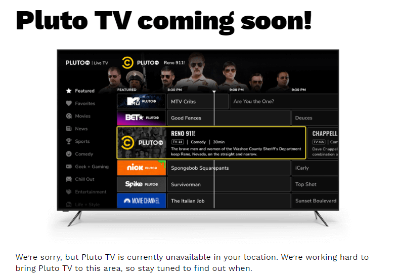 Pluto TV error message