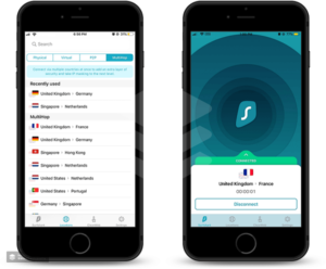 Surfsark多跳功能，用于iOS连接到联合英国和法国服务器