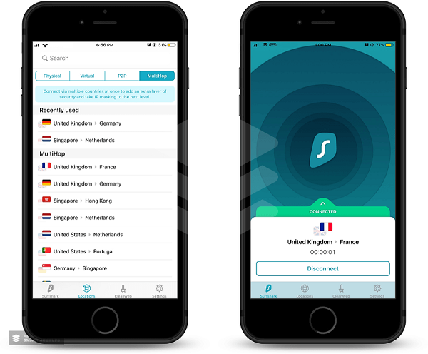 surfshark-multihop-feature-for-ios-connected-to-united-kingdom-and-france-server-1