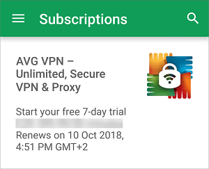 AVG-セキュア VPN-サブスクリプションリストの選択