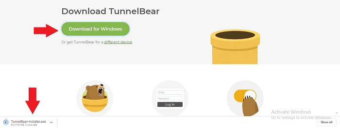 TunnelBear-website-downloading-app-for-windows-in-Spain