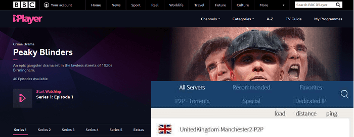 VPNarea trabajando con bbc iplayer en el servidor del Reino Unido