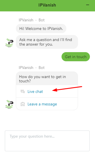 ipvanish live chat-knop
