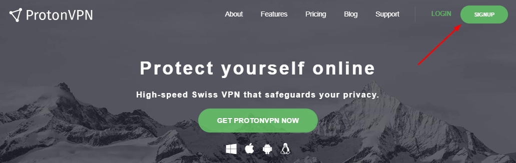  ProtonVPN-Website-Kostenlose Testversion Anmeldebildschirm in - Deutschland 