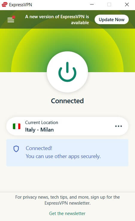  conexión al servidor italiano de ExpressVPN 