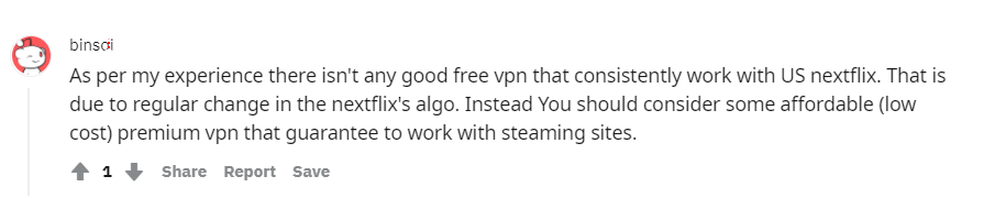 免费VPN - 不工作 - 与Netflix - Reddit