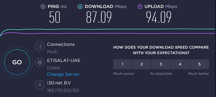 ProtonVPN-speed test-result-UAE-server