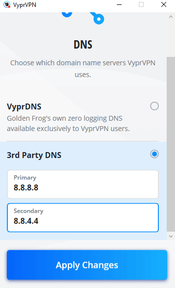 VyprVPN con GOOGLE DNS