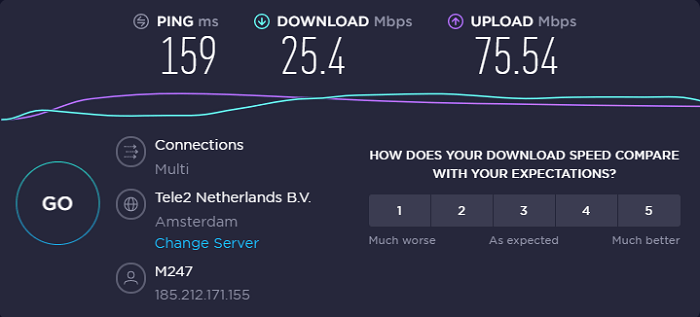 Windscribe-speed-test-nederland-server