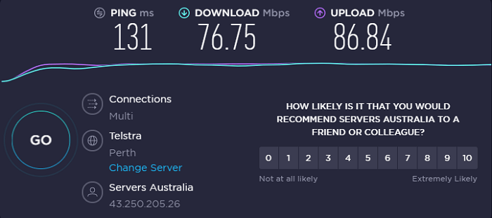 purevpn-speed-test-resultaat-australië-server