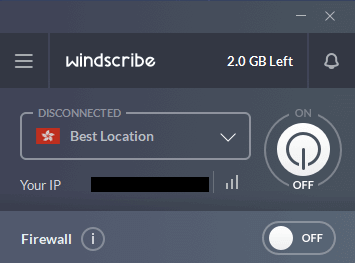 Windscribe vpn main interface