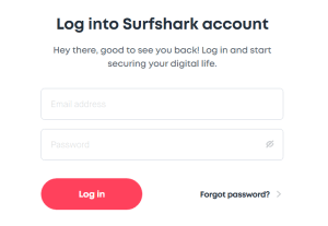 Surfshark-Login-screen