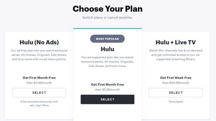Hulu-Plan-auswählen