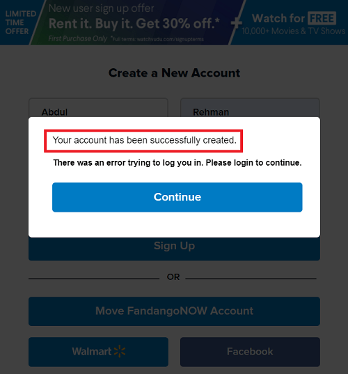 Vudu outside the US - signup process 2