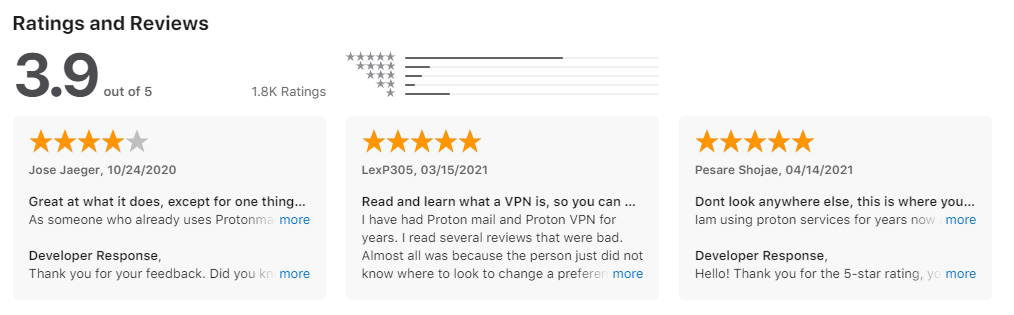 免费VPN Mac - ProtonVPN应用程序评级