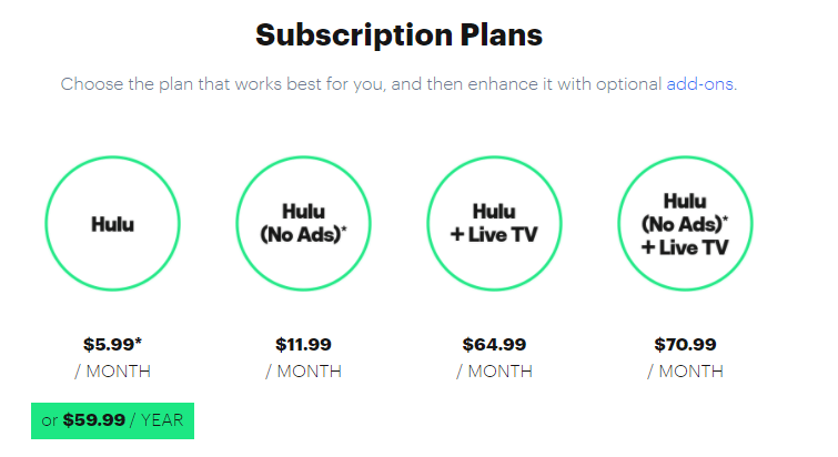 Planes de suscripción de Hulu