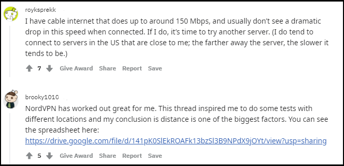 nordvpn-reddit-comment-about-speed