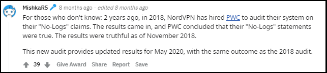 nordvpn-reddit-comment-about-logging-policy