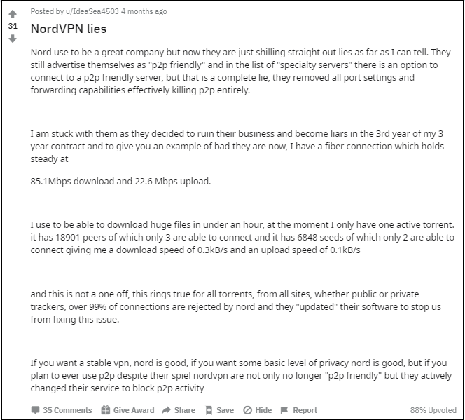 nordvpn-reddit-comment-about-torrenting-P2P