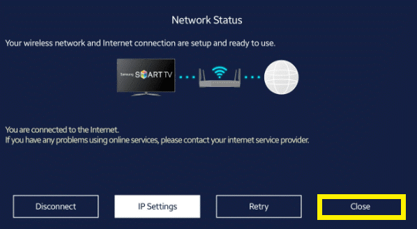 samsung tv network status