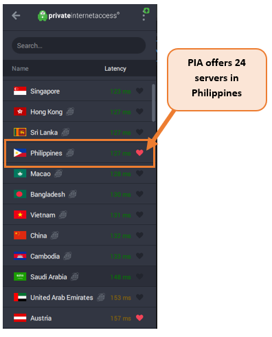 PIA-Filippijnen-servers
