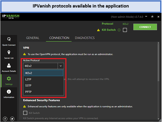 ipvanish-protocollen-in-app