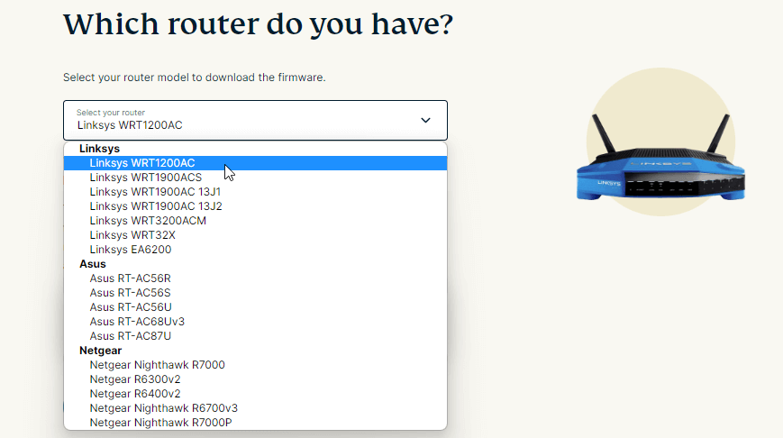  Wählen Sie die Router-Version aus dem Dropdown-Menü aus in - Deutschland 