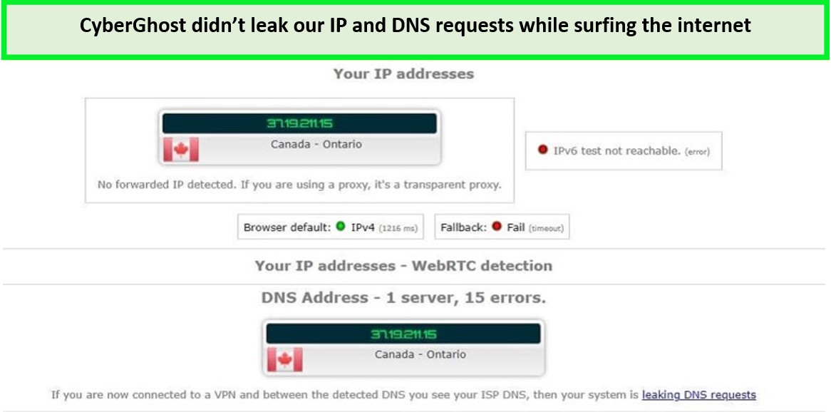  CyberGhost hat unseren DNS-IP-Leak-Test bestanden. in - Deutschland 