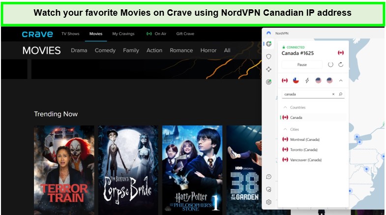  Desbloquear NordVPN Crave TV con servidor de Canadá. in - Espana 