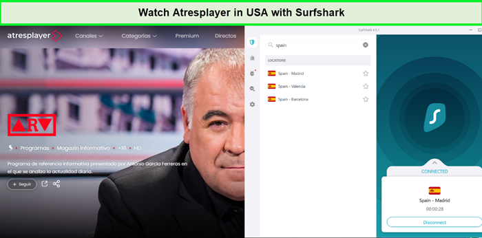 access atresplayer in usa with surfshark