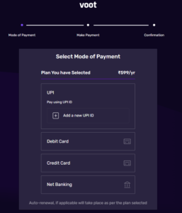choose our payment mode on voot