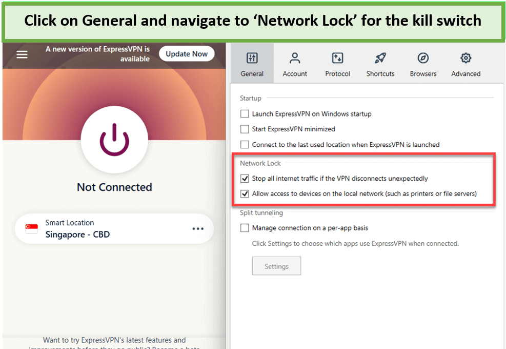  ExpressVPN-Kill-Switch: Ein Kill-Switch ist eine Funktion, die Ihre Internetverbindung unterbricht, wenn die VPN-Verbindung unerwartet getrennt wird. in - Deutschland 